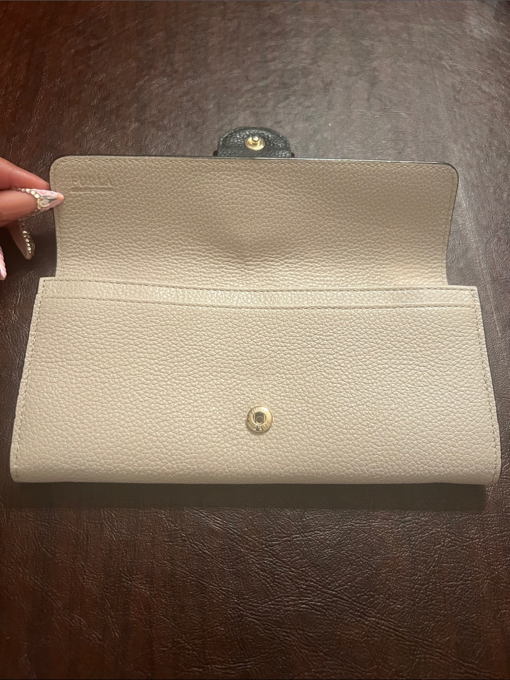 Furla Black and Cream Leather Buckle Continental Wallet - Picture 5 of 9
